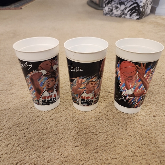 Set Of 3 McDonald’s Plastic Cup USA Basketball Scottie Pippen Chris M Patrick E - Picture 1 of 9